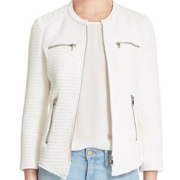 Joie Jenika Waffle Knit Jacket Biker Moto Jacket White Zipper Medium M - Picture 1 of 10